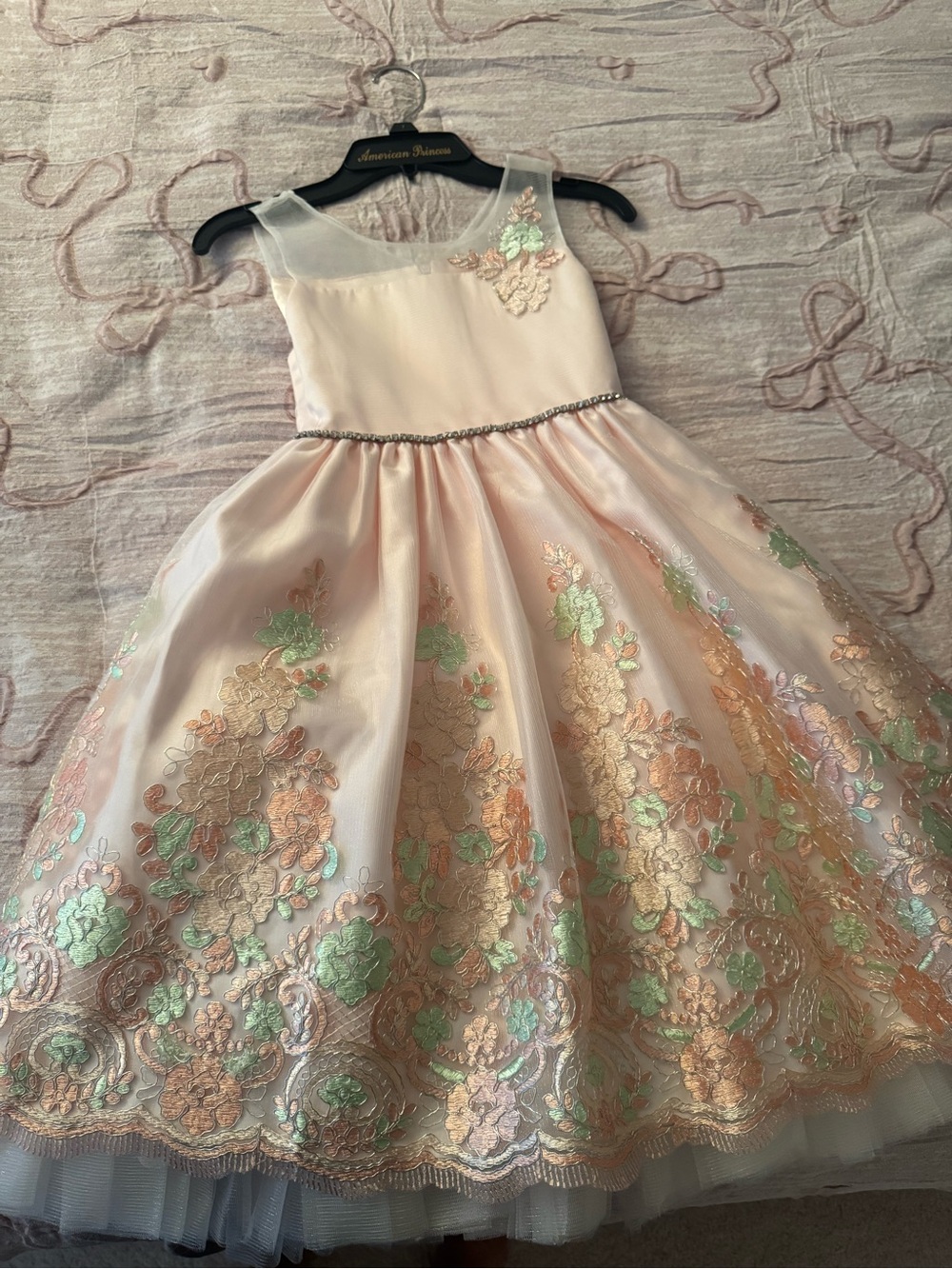 Dress Girls' Pink Floral Embroidered Party Dress tulle